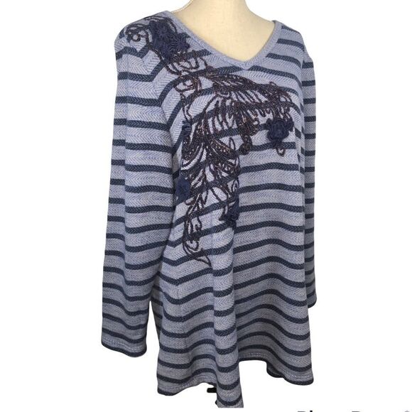 Soft Surroundings Knit Tunic Top with Embellishments Blue Striped size 3X - Picture 1 of 10